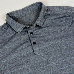 Lululemon Men's Polo Shirt‎ Gray Blue Striped Athletic Golf Training